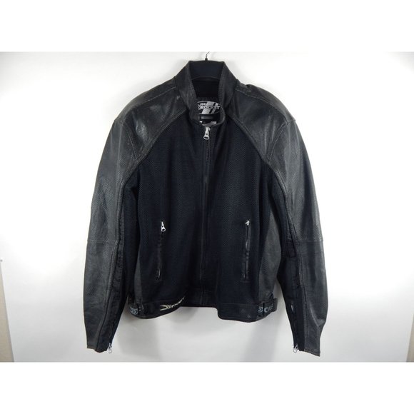 Joe Rocket Leather & Mesh Padded Motorcycle Racing Jacket Black L Men's D89 - Picture 1 of 7